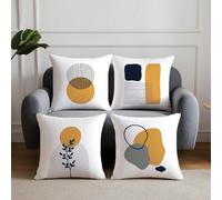 4 pezzi Federe per cuscini con stampa geometrica astratta moderna in giallo senape, stampa su un lato, materiale in velluto pesca morbido e delicato sulla pelle, 45*45CM, adatte per la casa, camera da