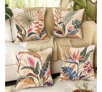 4 pezzi Federe per cuscini con stampa vintage di piante tropicali vintage: palma, uccello del paradiso, monstera, anthurium [Inserti per cuscini non inclusi], 17.7*17.7in(45*45cm)/19.69*19.69in(50*50c