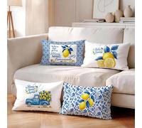 4 pezzi Federe per cuscini con tema testo limone e pelle di pesca stampate su un lato, 100% poliestere, per soggiorno, divano, camera da letto - decorazione stile atmosfera multi-scena, senza inserto