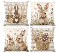 4 Pezzi Federe per Cuscini Pasquali 40x40cm,Federe per Cuscino Pasquale Coniglio,Federa per Cuscino in Lino,Pasqua Stampato Federa,Motivo Coniglietto Pasquale,Per Divano Decorazione Della Casa (B)