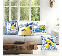 4 pezzi Federe per cuscini stampate in velluto pesca con tema di testo al limone, 100% poliestere, per soggiorno, divano, camera da letto - decorazione per atmosfera multi-scena, senza inserto per cus