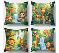 4 pezzi, federe stampate. Regno animale, con , , , uccelli, cascate e paesaggi, piante e alberi. Ideali per decorare la , il soggiorno o (escluso il cuscino interno)