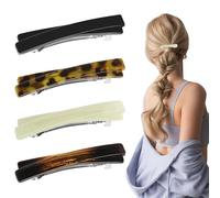 4 pezzi fermagli per capelli alla francese per donne Goody Barrettes piccolo guscio di tartaruga curvo lucido sottile fine piatto accessori per capelli nero bianco leopardo colore ambra 2,56 pollici