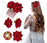 4 Pezzi Fermagli per Capelli con Fiore Rosa,Rosa Fermaglio per Capelli Donne Accessori,per Capelli Artificiali Fermaglio per Capelli Ballerino di Flamenco.