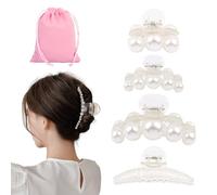 4 Pezzi Fermagli Per Capelli Con Perle Per Donne, 1 Pezzo Borsa Di Velluto, Fermagli Per Capelli Semplici E Alla Moda Per Ragazze, Styling Quotidiano