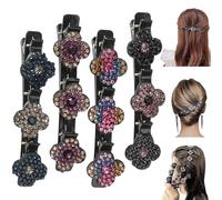 4 Pezzi Fermagli per capelli laterali a tre fiori, fermagli per capelli con strass Clover, Molletta Fermaglio per Capelli con Strass Glitterati Per Donne, Fermagli Capelli Regalo per Donne