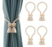 4 Pezzi Fermatenda Magnetiche,Fermatenda Magnetici per Tende,Ferma Tende,Ferma Tende con Calamita Palla in Legno,Bohémien,Clip Decorative Regolabili per Tende,Accessori per la Decorazione Della Casa