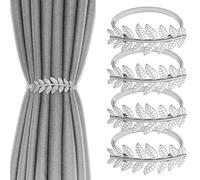 4 Pezzi Fermatende per Tende, Fermatende e Raccogli Tenda Regolabile, Foglie d'argento Fermatenda Decorativi per Tende, Fermatende Dorati, Ferma Tende Elastica per Casa Hotel Ufficio