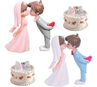 4 Pezzi Figurine torta Matrimonio, 6 cm Decorazione per Torta per Coppia di Sposi, Coppia di Statuette per Nuziale, Decorazione per Torte per Matrimonio, Compleanno, Proposta