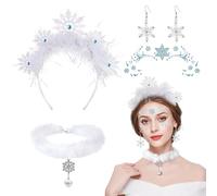 4 pezzi fiocchi di neve Costume da donna: fiocchi di neve, cerchietto per capelli, orecchini, tatuaggi, catena, accessori per rane, Natale, Halloween, carnevale