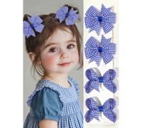 4 pezzi Fiocchi per capelli blu per ragazze, fermagli per capelli in tessuto a quadri blu e bianco a forma di coccodrillo, stampa gingham, accessori per capelli estivi e primaverili, barrette casual p