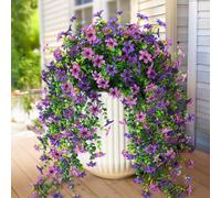 4 pezzi Fiori artificiali decorativi da appendere per esterni, piante di margherite in seta sintetica resistenti ai raggi UV con foglie di eucalipto, fiori artificiali con tocco realistico, adatti per