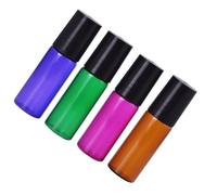 4 Pezzi Flacone Roll-on Ricaricabile 5ml in Vetro per Profumo e Oli | Anello in Silicone Sul Tappo, Vista Traslucida e Superficie Liscia, per Uso Esterno e Borsa Colore Casuale