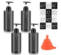 4 Pezzi Flaconi Dosatori Vuoti in Plastica, 500 ml Bottiglie Vuote Ricaricabili per Shampoo, Bottiglie Dispenser di Sapone con Pompa (Testa piatta nera trasparente)