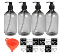 4 Pezzi Flaconi Dosatori Vuoti in Plastica, 500 ml Bottiglie Vuote Ricaricabili per Shampoo, Bottiglie Dispenser di Sapone con Pompa per Liquidi/Sapone/Shampoo/Gel Doccia, con Imbuto, Adesivo