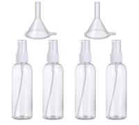 4 Pezzi Flaconi Spray 100ml, Boccette Profumi Vuoti in Plastica Trasparente con 2 Imbuti, Mini Spruzzino Nebulizzatore Ricaricabile per Viaggio, Kit Liquidi Aereo per Cosmetici e Profumo