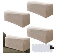4 pezzi Fodere per poltrona, copripoltrona per braccioli, copribraccioli divano, antiscivolo, colore sabbia, con 12 paia chiusure in nylon a strappo, per mobili, poltrona, divano, sedia a sdraio