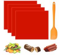 4 Pezzi Fogli Disidratatore in Silicone con Bordo, 30 x 26cm Tappetini Disidratatori In Silicone, Tappetino da Forno per Rotolo con Raschietto, Fogli Disidratatore in Silicones, per Fare Rotoli Torta