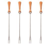 4 pezzi Forchette da Fonduta in Acciaio Inossidabile con Manico in legno | Punte Affusolate, Finitura Argento, per Verdure e Caramelle, Uso in Casa o Attorno al Fuoco