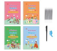 4 Pezzi Francese Quaderno Magico con Scanalature Confezione, Quaderno per Calligrafia con Penne e Impugnatura, Quaderni Magici Riutilizzabili per Bambini, Quaderni di Esercizi per Bambini
