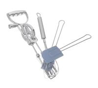 4 Pezzi Frusta Manuale Rotativa per Uova, Set da Forno in Acciaio | Pennello in Silicone e Spatola, Compatto e Portatile, per Impasti e Cottura Domestica