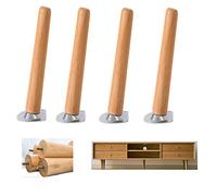 4 Pezzi Gambe Mobili in legno Massello,Piedini per Mobili in legno Faggio,Ricambio Gambe per Divani Cono,con Piastra di Montaggio e Viti,Feltrini,per Armadi,TV Cabinet,letto(tilt15cm/5.9in)