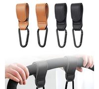 4 Pezzi Ganci Passeggino, Portaborse per Passeggino Similpelle Resistente con Moschettone in Metallo Antiscivolo Accessorio Universale per Carrozzina Passeggino Rimochio per Bici e Carrello(Nero)
