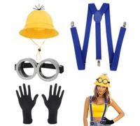 4 pezzi giallo costume set per cosplay, costumi di Halloween per adulti bambini, 1 paio di occhiali 1 cappello 1 guanti neri 1 cinghia set, accessori per Halloween carnevale film costume