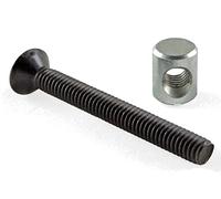 4 PEZZI - GIUNZIONE A BARILOTTO PER MOBILI - VITE CON TESTA PIANA SVASATA IN ACCIAIO BRUNITO 6x50MM - ESAGONO INCASSATO E RONDELLA