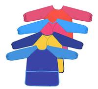 4 Pezzi Grembiule da Pittura Bambini, Mantellina Pittura Scuola Asilo, Impermeabile Grembiulino Art Smock con Maniche Lunghe e 3 Tasche per 5-10 Anni Bambini Dipingere Giocare Mangiare (Medio)
