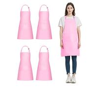 4 Pezzi Grembiule, Grembiule Impermeabile con 2 Tasche, Grembiule Cucina Regolabile, Grembiule da Uomo e Donna Adatto per Barbecue Ristorante Caffetteria (Rosa)