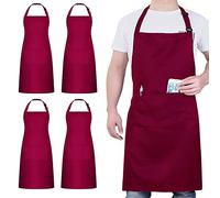 4 Pezzi Grembiule, Grembiuli Impermeabile con 2 Tasche, Grembiuli Cucina Regolabile, Grembiule da Uomo e Donna Adatto per Barbecue Ristorante Caffetteria (Vino)