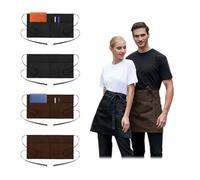 4 pezzi Grembiuli, GrembiuliCameriere, GrembiuleBar, CuocoGrembiule per uomo donna, Grembiule corto da cucina, Corto Grembiule per ristorante,con 2 tasche,mezzo grembiule,adatto per ristoranti, bar