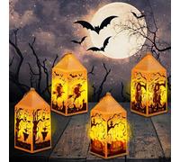 4 Pezzi Halloween Faroles Decorativos, Luces de Farol LED de Halloween, Faroles de Vela de Halloween, Calabaza Halloween Decoracion ColgarLuz de Noche, Faroles de Halloween para interiores exteriores