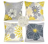 4 Pezzi Impermeabile Esterno Fodere Cuscino 45x45 cm Giallo e Grigio Dalia Federe Cuscini Moderna Motivo Geometrico Federa Quadrata Lino Decorativi Copricuscini per Portico Balcone Giardino