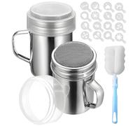 4 pezzi in acciaio inox per spolverare cioccolato in polvere con setaccio a rete fine per accessori per caffetterie, shaker per farina con stencil per caffè e pennello, per farina di cacao e latte