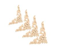4 pezzi in legno di gomma intagliato ad angolo applique mobili a forma di fiore decorazione non verniciata (30,5 x 30,5 cm)