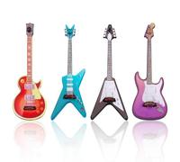4 pezzi in miniatura chitarra basso modello, chitarra elettrica in miniatura, scala 1:12, mini strumento musicale in legno per accessori per casa delle bambole, mini sala musica, decorazione per la
