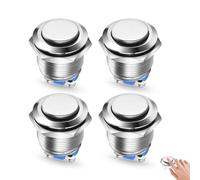 4 Pezzi Interruttore a Pulsante da 19 mm, Pulsante Campanello da Esterno Interruttori 5A/12V/24V/125V/250V, per Auto, Impianti di Accensione, Campanelli (Testa Alta)