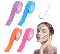 4 Pezzi Kinesio Face Tape Viso Lifting Nastro Kinesiologico Face Taping Rughe Delicato, Cerotti Viso lifting Rughe Riduce per Rassodare la Pelle (2.5cm X 5m)
