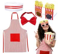 4 Pezzi Kit Costume da Cameriere Anni '50,Waiter Costumes,Costume Di Carnevale,Rosso e Bianco a Strisce Grembiule,Cappello da Cuoco,Bow Tie Regolabile,Pour Carnaval,Fête à Thème,Feste di Cosplay