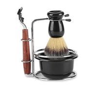 4 pezzi kit da barba set da barba rasoio manuale + supporto per supporto in acciaio inossidabile + set di pennelli + ciotola