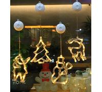 4 Pezzi Lampada a Ventosa Per Natale,Natalizie Decorativa per Finestra a Ventosa a LED,Babbo Natale,Luci Albero di Natale,Renne,Luci di Natale a Luce a Sospensione per Finestra,Giardino,Feste(Corto)