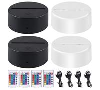 4 pezzi LED 3D notte con attacco, telecomando e USB, lampada illusione 3D, 7 colori, dimmabile, decorativa per camerette, soggiorno, negozio (2 bianco, 2)