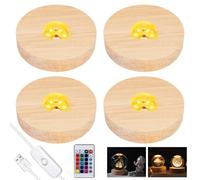 4 pezzi LED base in legno: base luminosa a LED in legno, 7 colori regolabili, base in legno, base luminosa a LED con 4 telecomando e interruttore, base illuminata per sfere di cristallo, gioielli