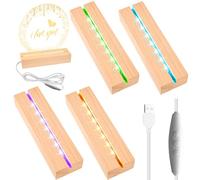 4 pezzi LED base in legno: base luminosa a LED, supporto rettangolare in legno, colore caldo, base per display a LED USB, per pannello acrilico fai da te, ornamento decorativo, resina arte, lastra di