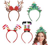 4 Pezzi LED Cerchietto Natale Donna Bambina Luminosa LED Cerchietto Renna Natalizia Albero di Natale Elfo Cerchietto Natalizio Adulto con 3 Diverse modalità Flash Fascia per Capelli Feste di Natale