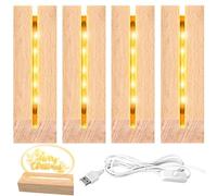 4 Pezzi LED Luci Display Base, Base Legno Led con USB, Base di Visualizzazione per Luci a LED, Base Rettangolare con Led per Spessore Piastra Acrilica Piastra Cristallo vetro Piatto, Home Decor San
