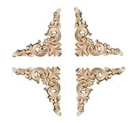 4 Pezzi Legno Intagliato Applique,Decorazione in Legno Intagliato,Applique Intagliato,Legno Intagliato,Non Verniciata,Applique Ad Angolo in Legno Adatto per Porte, Mobili, Armadi, Pareti,10 * 10cm