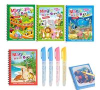 4 Pezzi Libro Magico ad con Acqua da Colorare, Magic Water Drawing Book, Libro di Pittura ad Acqua per Bambini, Water Book da Disegno, Per Bambini Dai 3 Anni